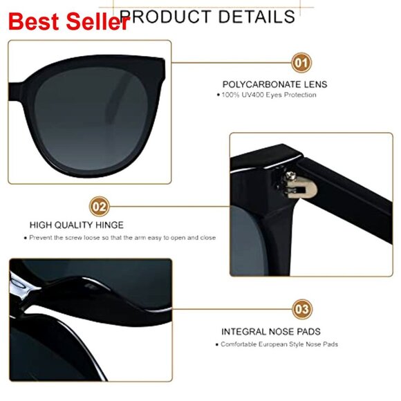 Oversized Cat Eye Sunglasses UV400 Protection 2 Pack Vintage Fashion